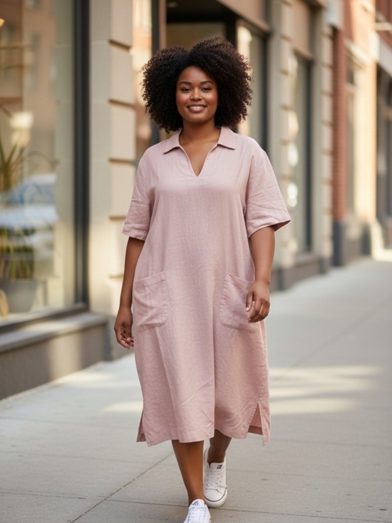 Dockers Dresses & Skirts - Dockers Blush Pink Womens XL V-Neck Linen Blend Stylish Dress